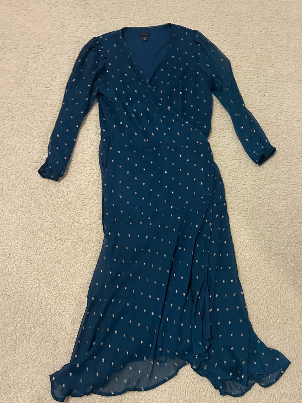 Ann Taylor Teal Printed Wrap Midi Dress